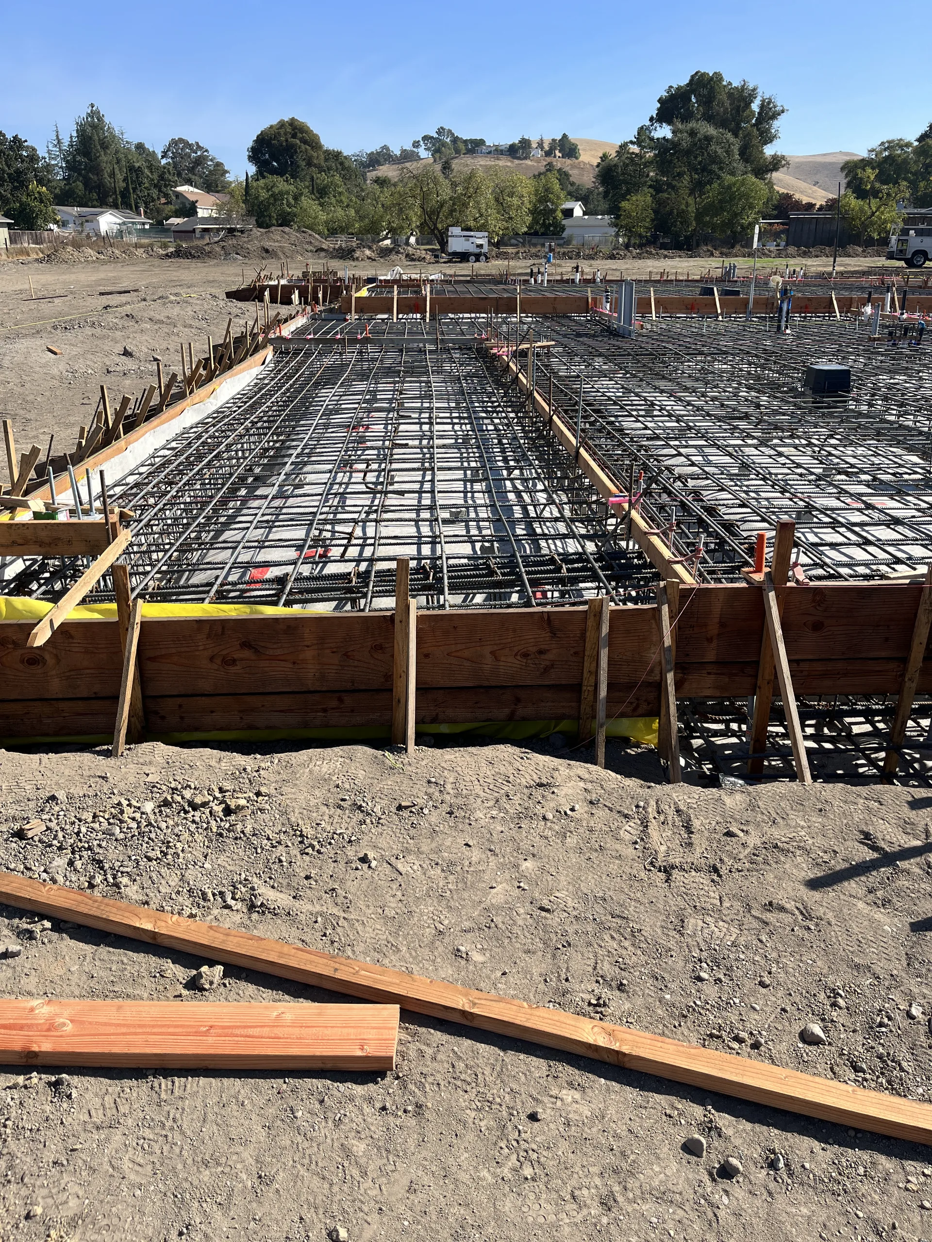 Reinforcing steel for a 14-inch mat slab foundation set inside the forms